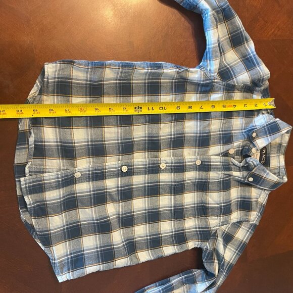 Blue & White Plaid Long-Sleeve Button-Up Shirt By Place Size M 7/8 Boys - Picture 9 of 11